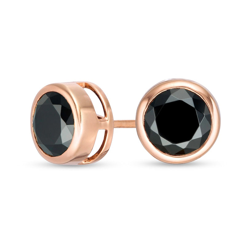 2.5 CT. T.W. Enhanced Black Diamond Bezel-Set Solitaire Stud Earrings in 10K Rose Gold