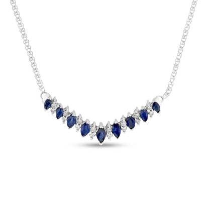 Marquise Blue Sapphire and 0.25 CT. T.W. Natural Diamond Chevron Necklace in 14K White Gold - 17.5