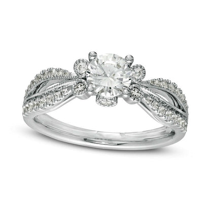 1.0 CT. T.W. Natural Diamond Antique Vintage-Style Split Shank Engagement Ring in Solid 14K White Gold