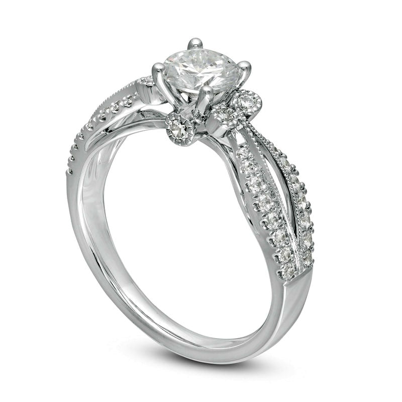 1.0 CT. T.W. Natural Diamond Antique Vintage-Style Split Shank Engagement Ring in Solid 14K White Gold