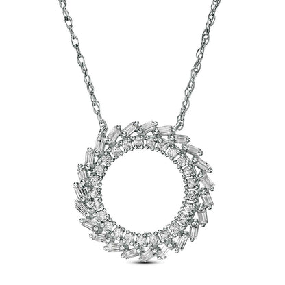 0.5 CT. T.W. Baguette and Round Natural Diamond Pinwheel Pendant in 10K White Gold