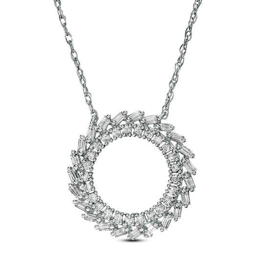 0.5 CT. T.W. Baguette and Round Natural Diamond Pinwheel Pendant in 10K White Gold