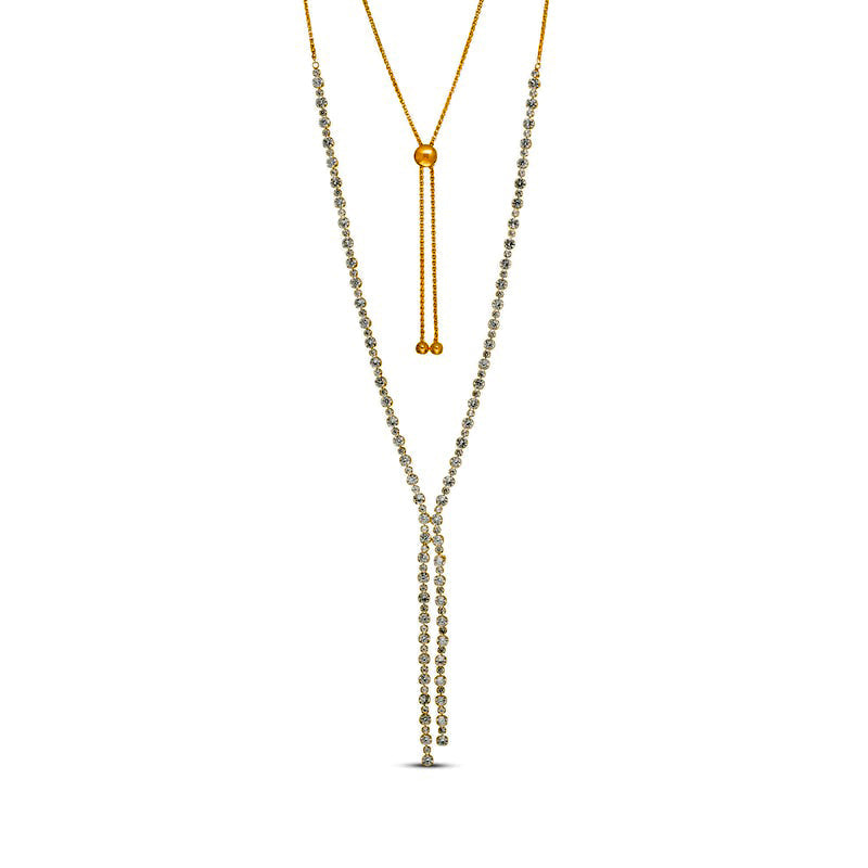 Lab-Created White Sapphire Lariat Y" Necklace in Sterling Silver with 18K Gold Plate - 26""
