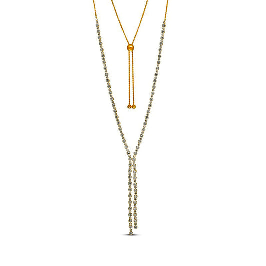 Lab-Created White Sapphire Lariat Y" Necklace in Sterling Silver with 18K Gold Plate - 26""