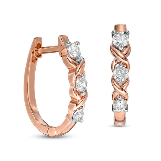 0.5 CT. T.W. Diamond XO" Hoop Earrings in 10K Rose Gold"