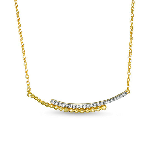 0.17 CT. T.W. Natural Diamond Curved Beaded Ribbon Bypass Necklace in 10K Yellow Gold