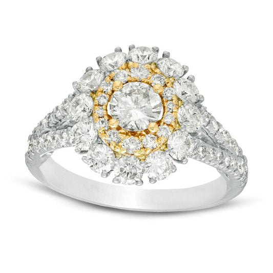 2.0 CT. T.W. Natural Diamond Double Frame Split Shank Engagement Ring in Solid 14K Two-Tone Gold