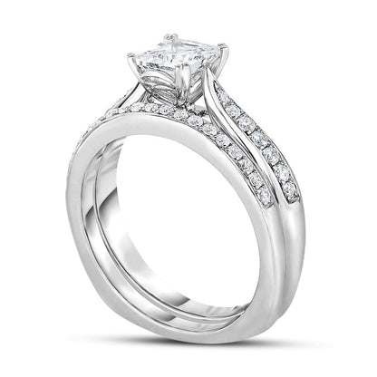 1.33 CT. T.W. Princess-Cut Natural Diamond Bridal Engagement Ring Set in Solid 14K White Gold