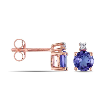 5.0mm Tanzanite and Diamond Accent Stud Earrings in 10K Rose Gold