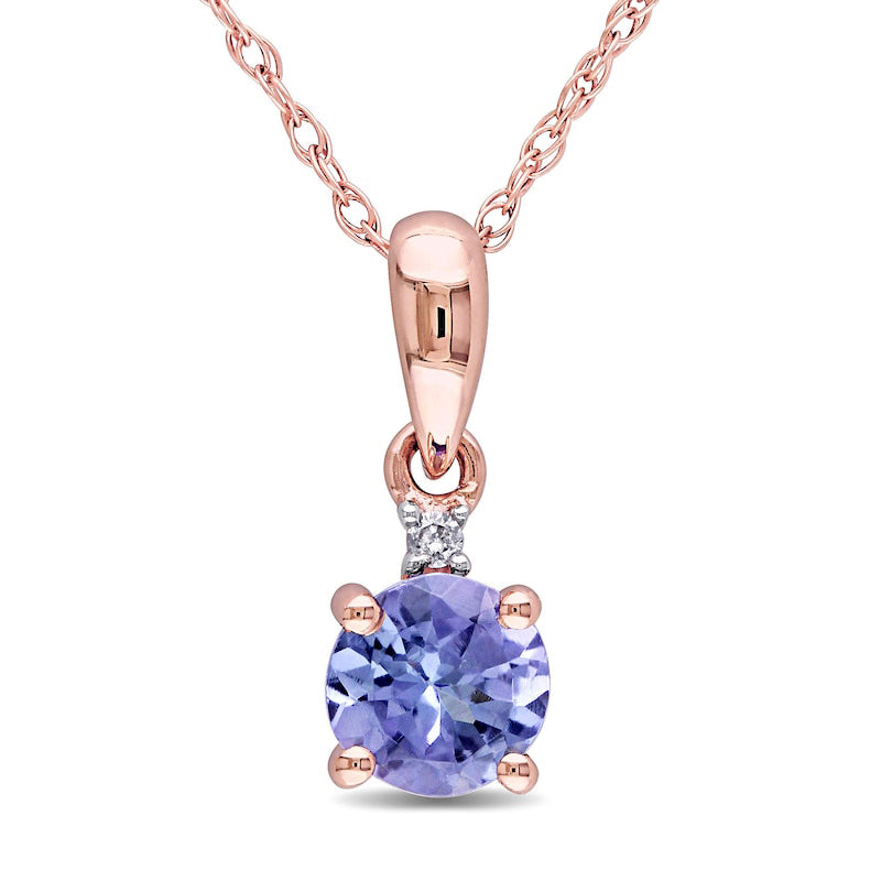 5.0mm Tanzanite and Natural Diamond Accent Pendant in 10K Rose Gold - 17