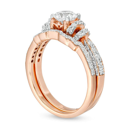 1.20 CT. T.W. Natural Diamond Collar Bridal Engagement Ring Set in Solid 14K Rose Gold
