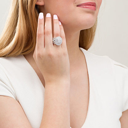 4 CT. T.W. Composite Natural Diamond Double Oval Frame Antique Vintage-Style Engagement Ring in Solid 14K White Gold