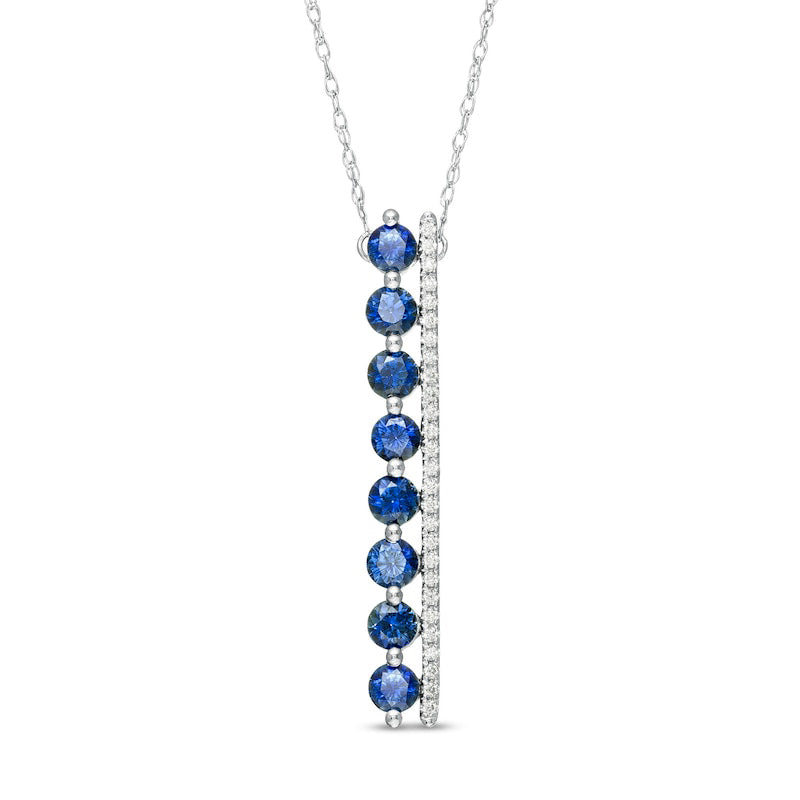 Blue Sapphire and 0.05 CT. T.W. Natural Diamond Stick Drop Pendant in 10K White Gold
