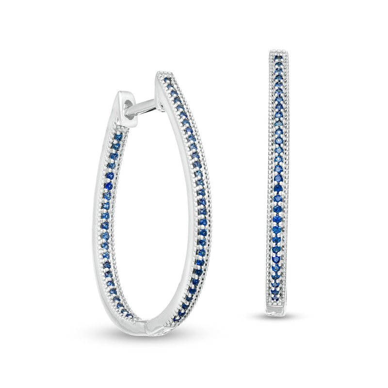 Blue Sapphire Oval Inside-Out Hoop Earrings in 10K White Gold