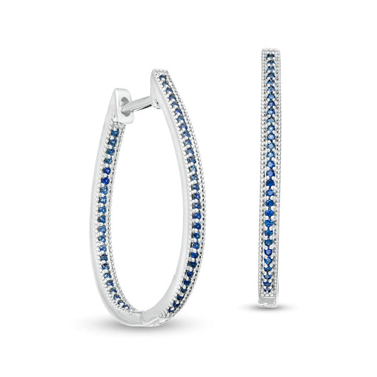 Blue Sapphire Oval Inside-Out Hoop Earrings in 10K White Gold