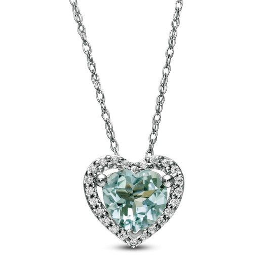 6.0mm Aquamarine and 0.07 CT. T.W. Natural Diamond Heart Pendant in 10K White Gold