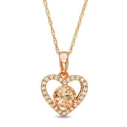 5.0mm Morganite and 0.07 CT. T.W. Natural Diamond Heart Pendant in 10K Rose Gold