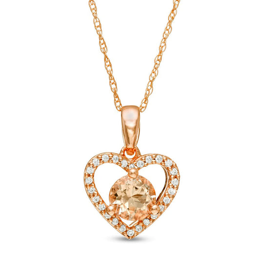 5.0mm Morganite and 0.07 CT. T.W. Natural Diamond Heart Pendant in 10K Rose Gold