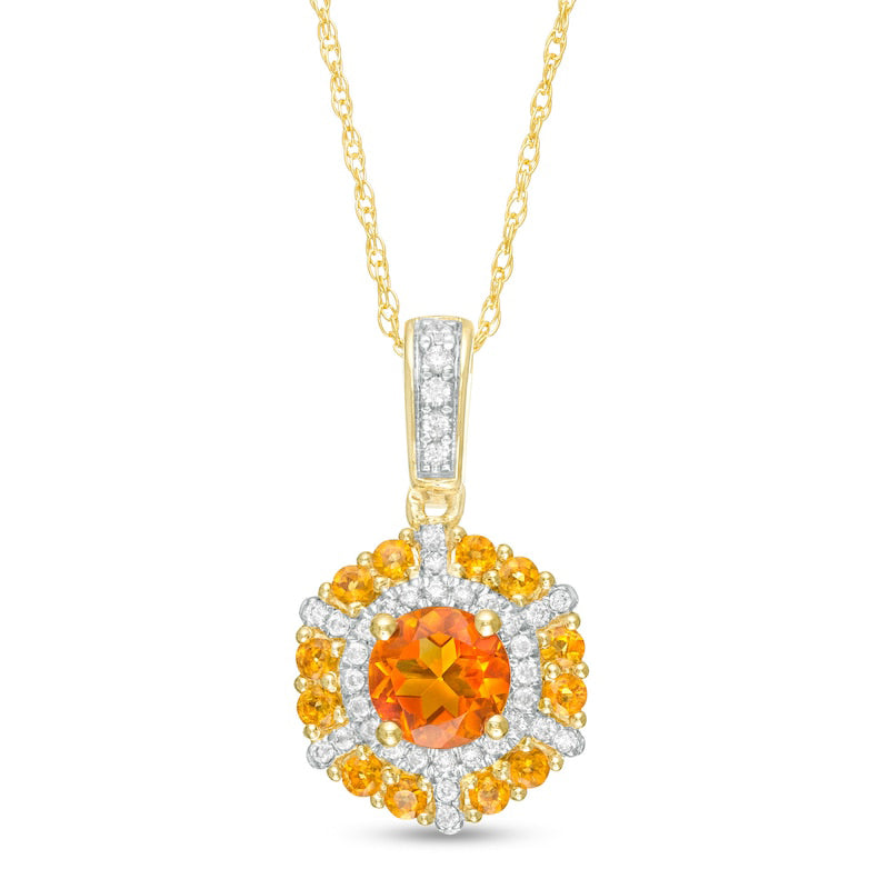 5.0mm Citrine and 0.1 CT. T.W. Natural Diamond Octagonal Frame Pendant in 10K Yellow Gold