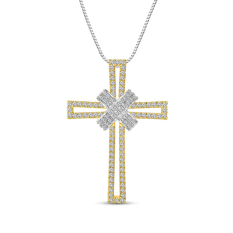 0.75 CT. T.W. Natural Diamond X" Cross Outline Pendant in 10K Two-Tone Gold"