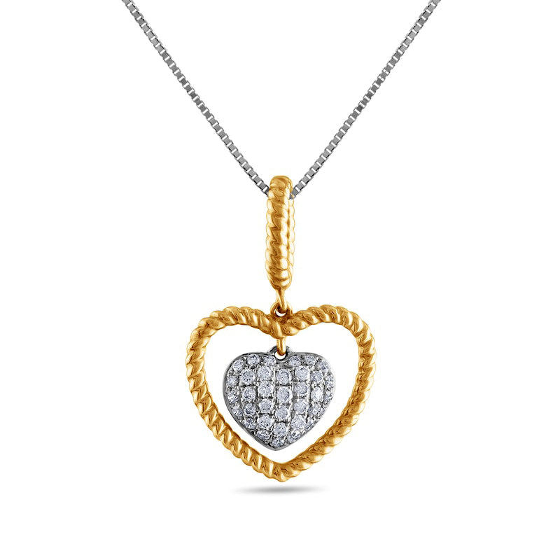 0.25 CT. T.W. Natural Diamond Double Heart Rope Frame Pendant in 10K Two-Tone Gold