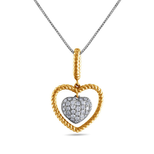 0.25 CT. T.W. Natural Diamond Double Heart Rope Frame Pendant in 10K Two-Tone Gold