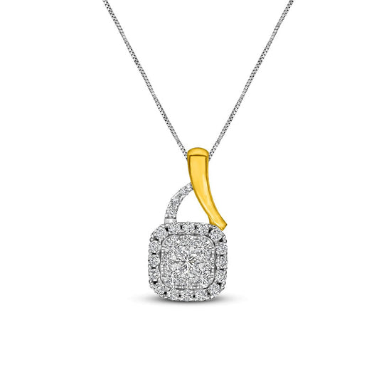 0.25 CT. T.W. Natural Diamond Cushion Frame Pendant in 10K Two-Tone Gold