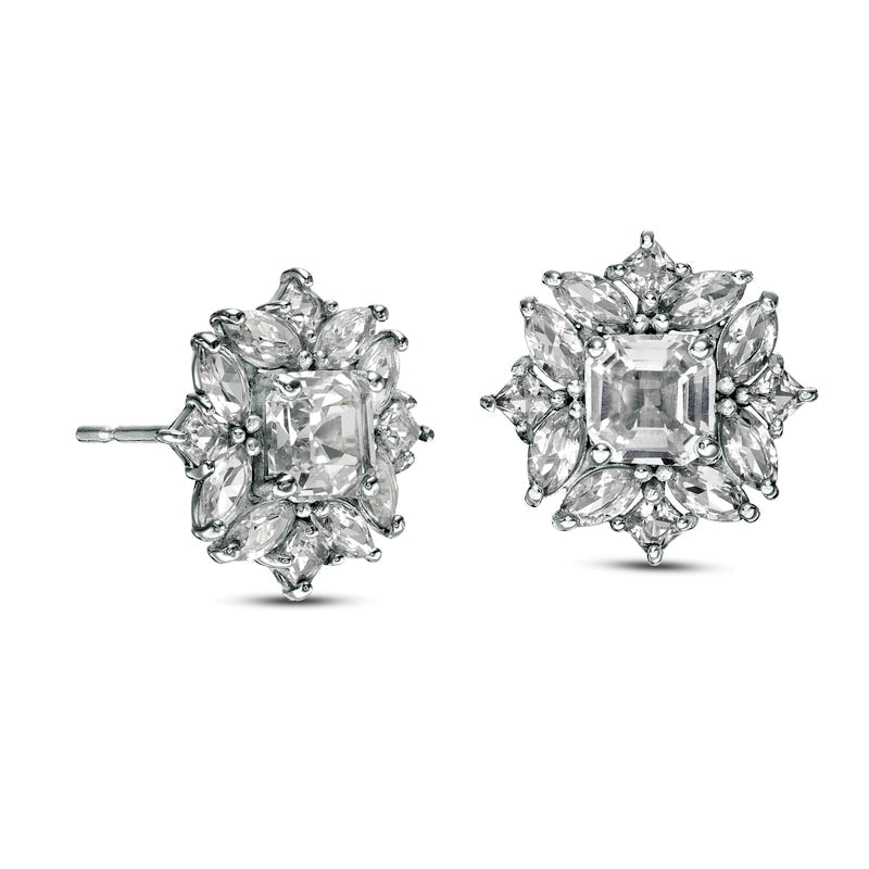 4.0mm Princess-Cut Lab-Created White Sapphire Ornate Frame Stud Earrings in 10K White Gold