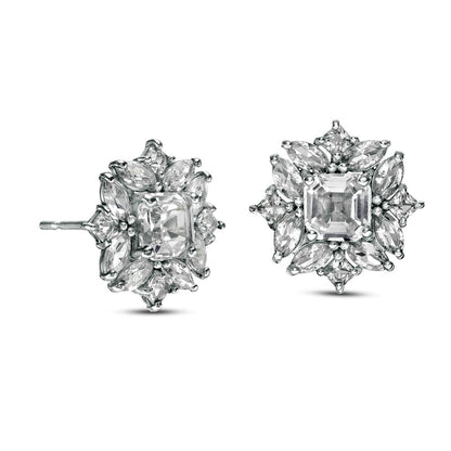 4.0mm Princess-Cut Lab-Created White Sapphire Ornate Frame Stud Earrings in 10K White Gold