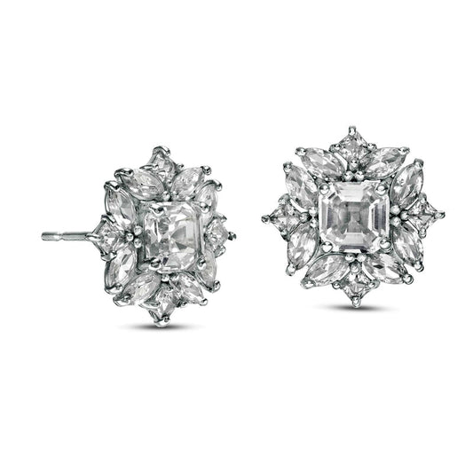 4.0mm Princess-Cut Lab-Created White Sapphire Ornate Frame Stud Earrings in 10K White Gold