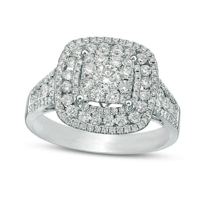 1.13 CT. T.W. Natural Diamond Double Cushion Frame Engagement Ring in Solid 14K White Gold