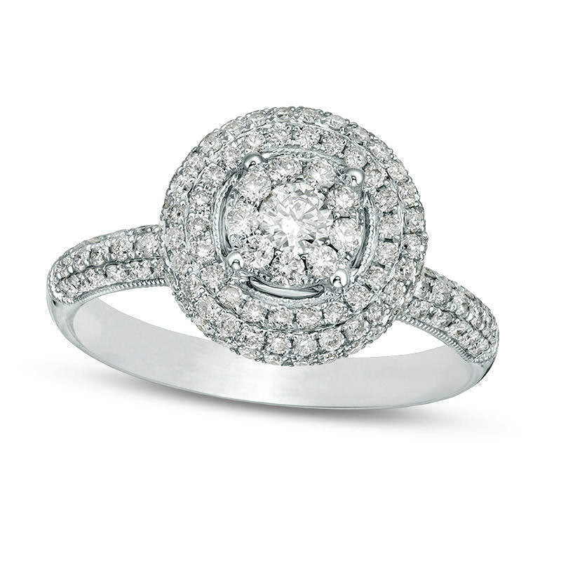 1.0 CT. T.W. Natural Diamond Double Frame Engagement Ring in Solid 14K White Gold