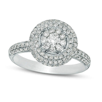 1.0 CT. T.W. Natural Diamond Double Frame Engagement Ring in Solid 14K White Gold