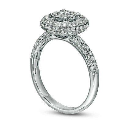 1.0 CT. T.W. Natural Diamond Double Frame Engagement Ring in Solid 14K White Gold