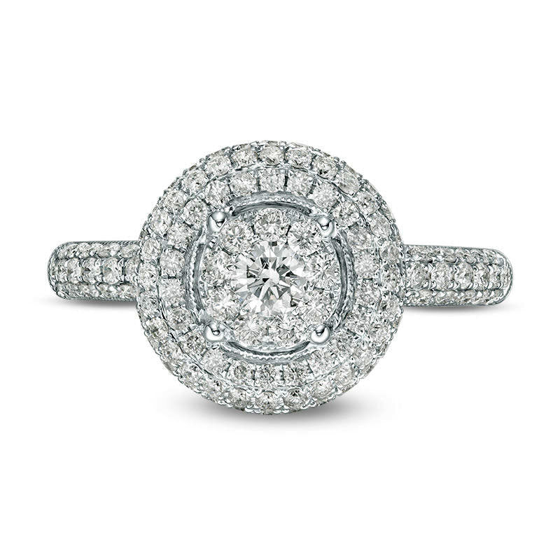 1.0 CT. T.W. Natural Diamond Double Frame Engagement Ring in Solid 14K White Gold
