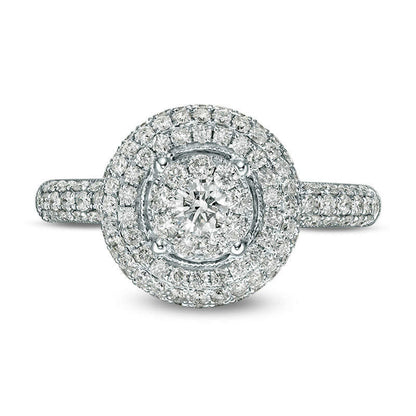 1.0 CT. T.W. Natural Diamond Double Frame Engagement Ring in Solid 14K White Gold