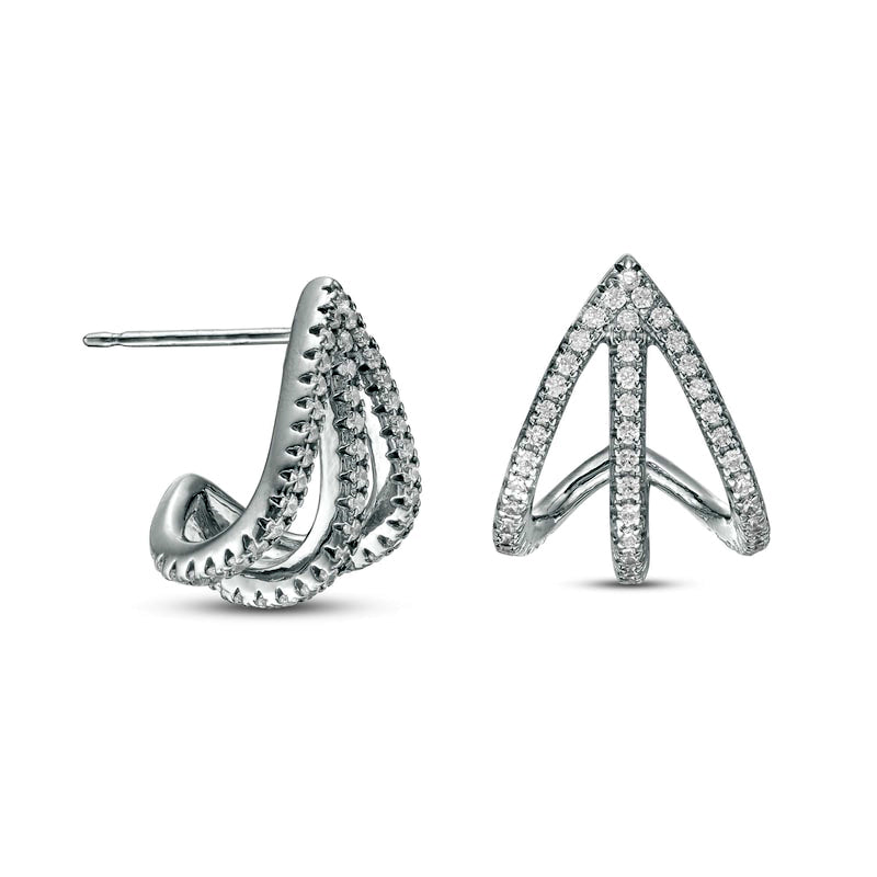 0.5 CT. T.W. Diamond Triple Row Split Hoop Earrings in Sterling Silver
