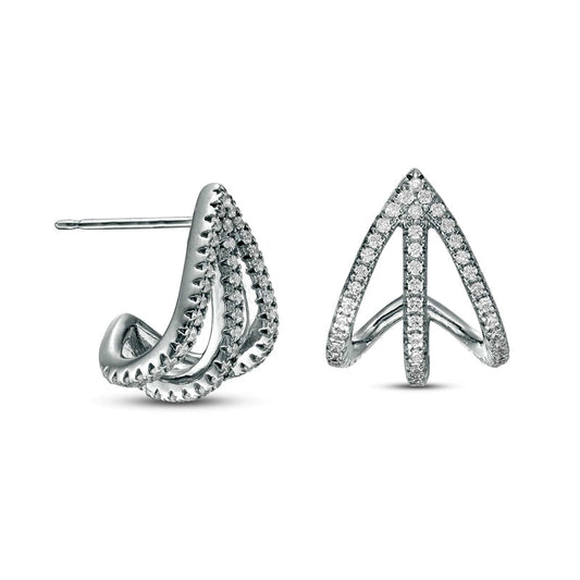 0.5 CT. T.W. Diamond Triple Row Split Hoop Earrings in Sterling Silver