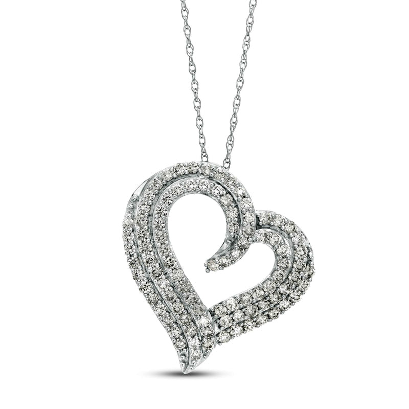 1 CT. T.W. Natural Diamond Triple Tilted Heart Pendant in 10K White Gold
