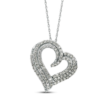 1 CT. T.W. Natural Diamond Triple Tilted Heart Pendant in 10K White Gold