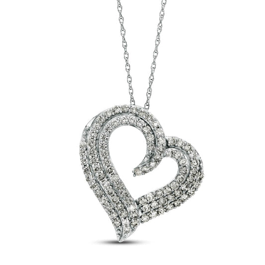 1 CT. T.W. Natural Diamond Triple Tilted Heart Pendant in 10K White Gold