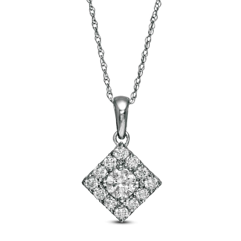0.5 CT. T.W. Natural Diamond Tilted Square Frame Pendant in 10K White Gold