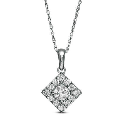 0.5 CT. T.W. Natural Diamond Tilted Square Frame Pendant in 10K White Gold