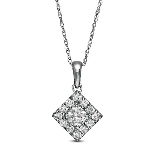 0.5 CT. T.W. Natural Diamond Tilted Square Frame Pendant in 10K White Gold