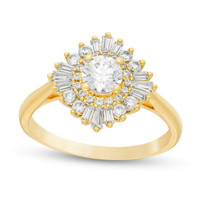 1.0 CT. T.W. Natural Diamond Starburst Frame Engagement Ring in Solid 14K Gold