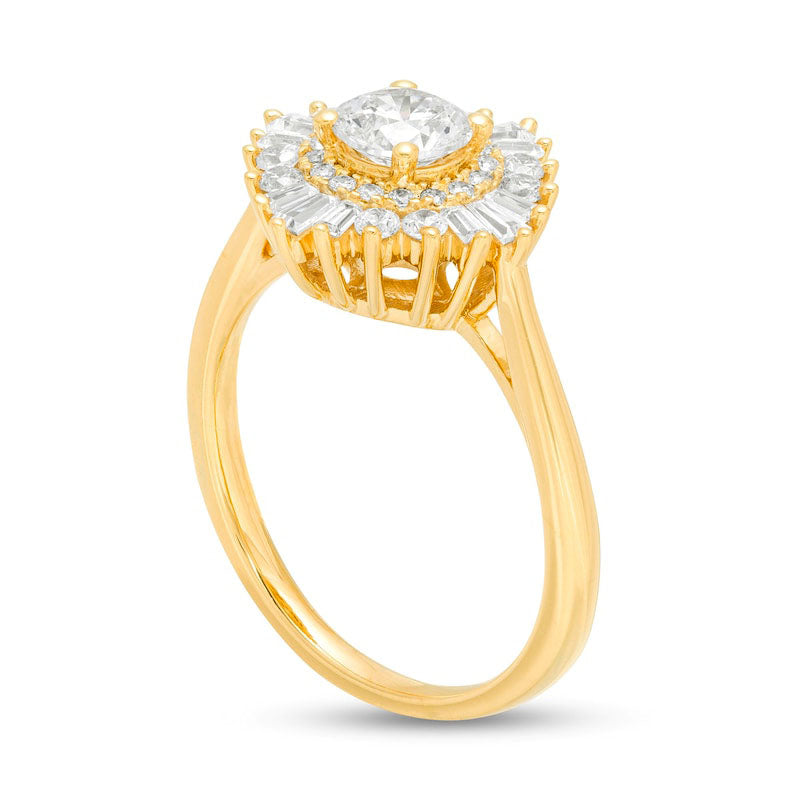 1.0 CT. T.W. Natural Diamond Starburst Frame Engagement Ring in Solid 14K Gold