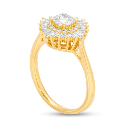 1.0 CT. T.W. Natural Diamond Starburst Frame Engagement Ring in Solid 14K Gold