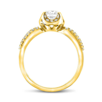 0.75 CT. T.W. Natural Diamond Cushion Frame Double Row Bridal Engagement Ring Set in Solid 14K Gold