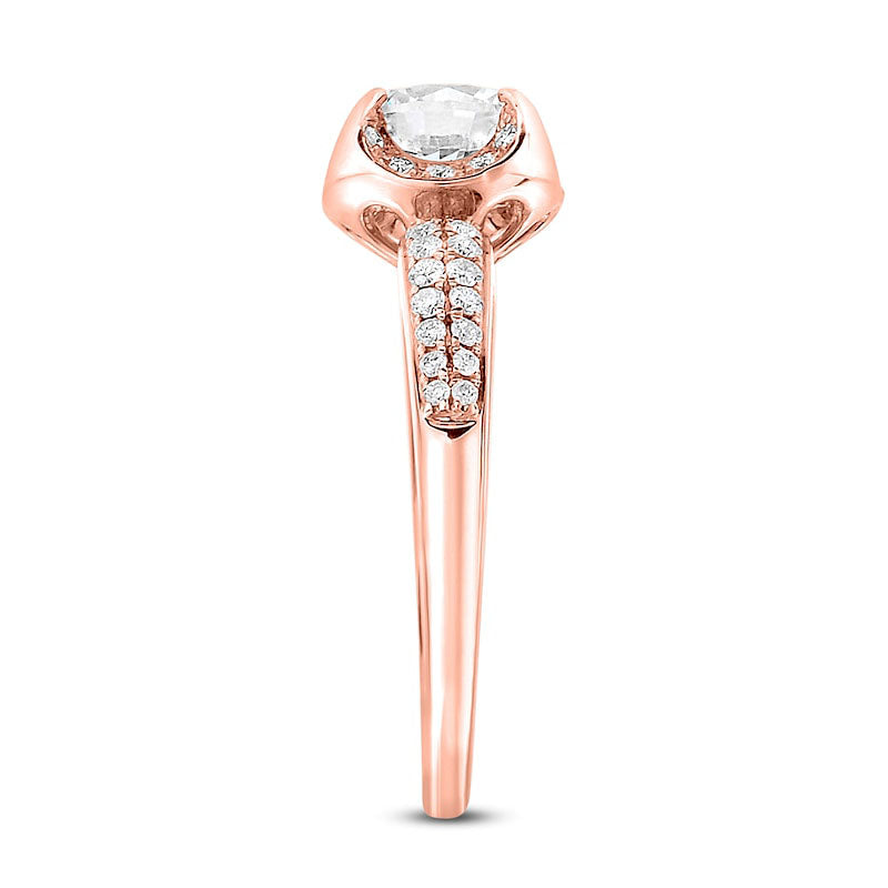 1.0 CT. T.W. Natural Diamond Frame Double Row Engagement Ring in Solid 14K Rose Gold