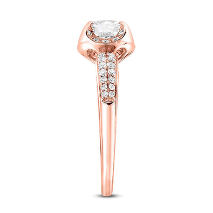 1.0 CT. T.W. Natural Diamond Frame Double Row Engagement Ring in Solid 14K Rose Gold